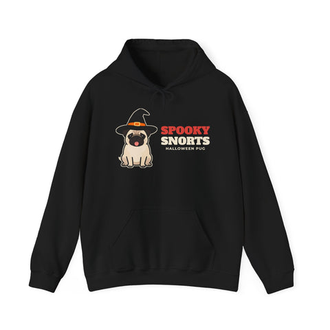 Spooky Snorts Halloween Pug Hoodie - funny pug hoodie for humans, black, front print