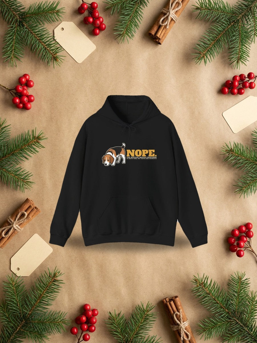 Nope. funny Beagle hoodie styled Christmas flat lay
