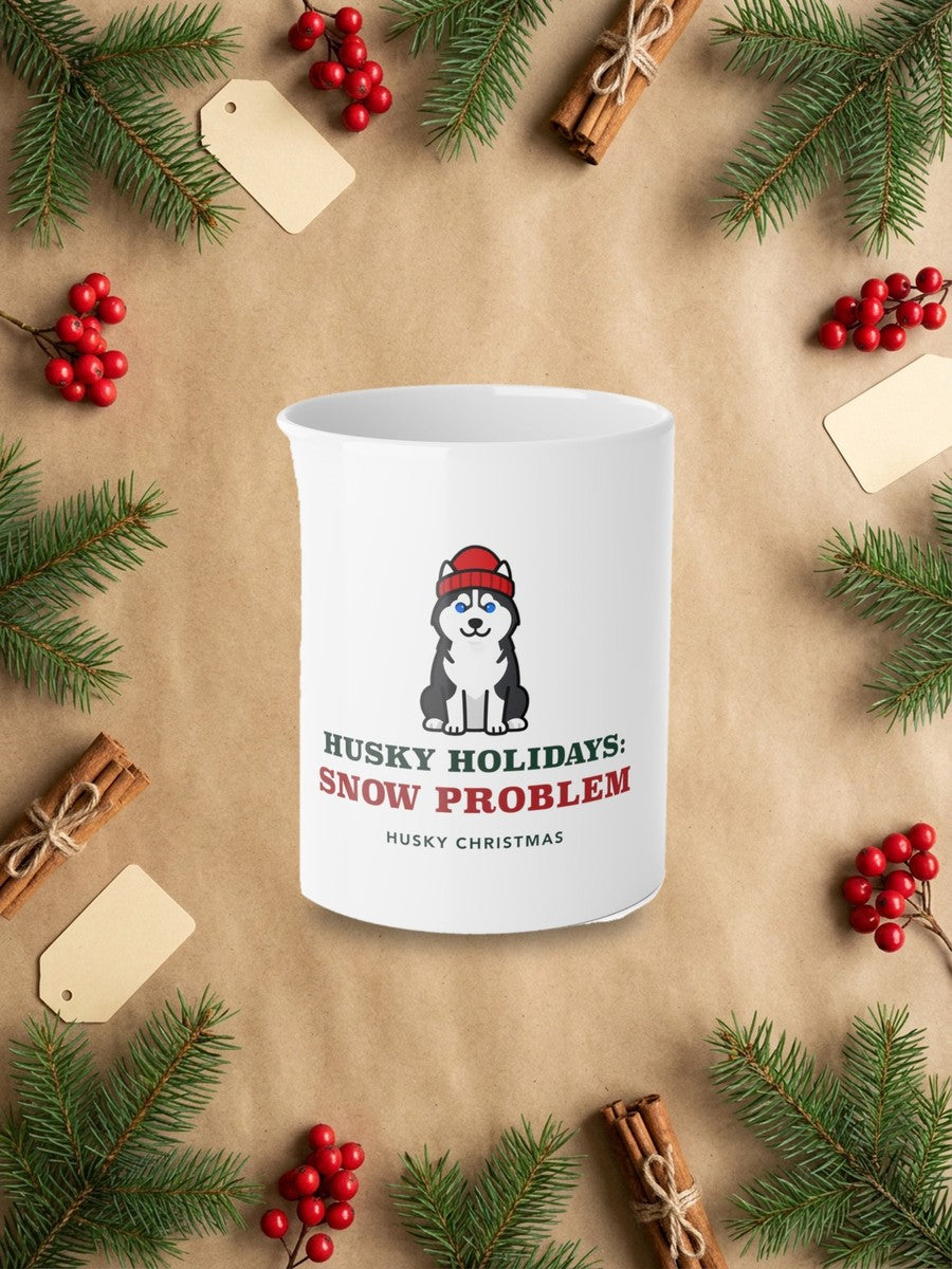 Husky Christmas Mug in a styled table product photo