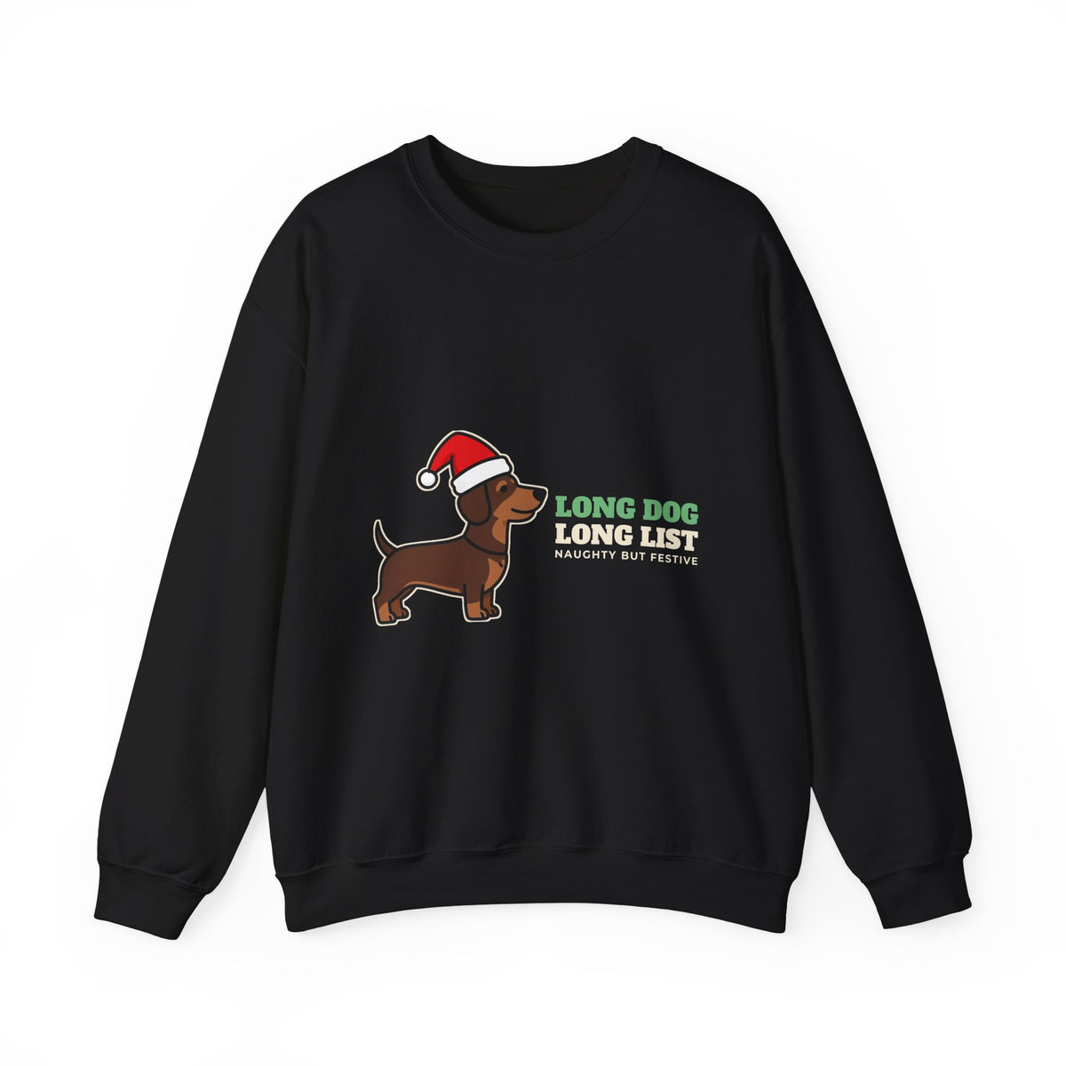Long Dog Long List dachshund Christmas crewneck sweatshirt by Passtime Goods