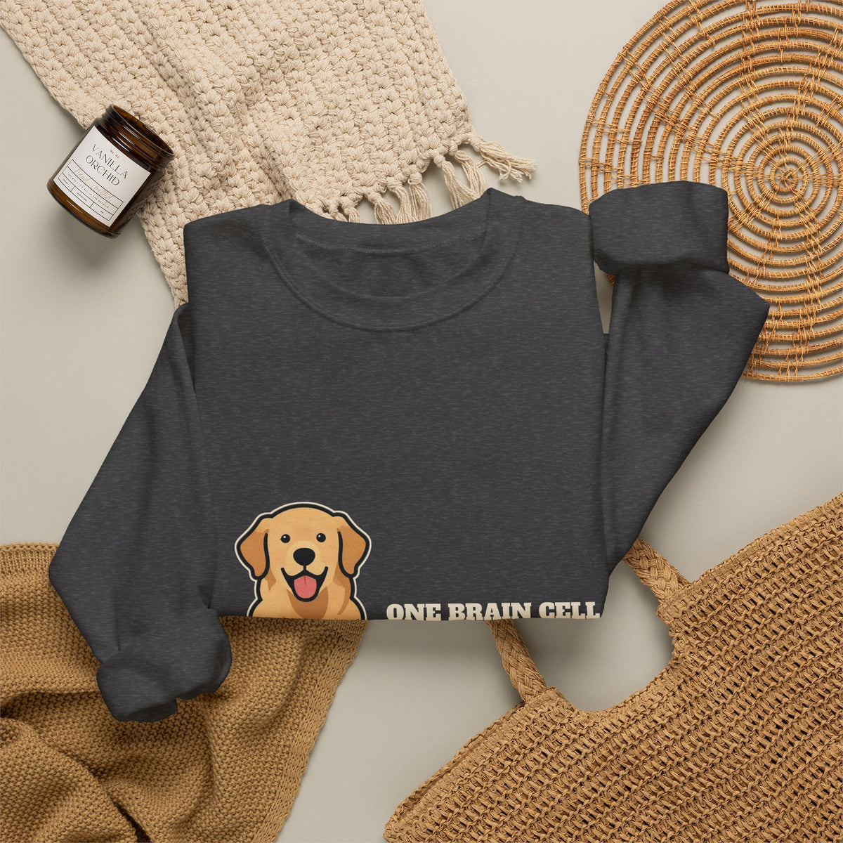 One Brain Cell, Very Happy About It Golden Retriever Crewneck Sweatshirt | Golden Retriever Gift