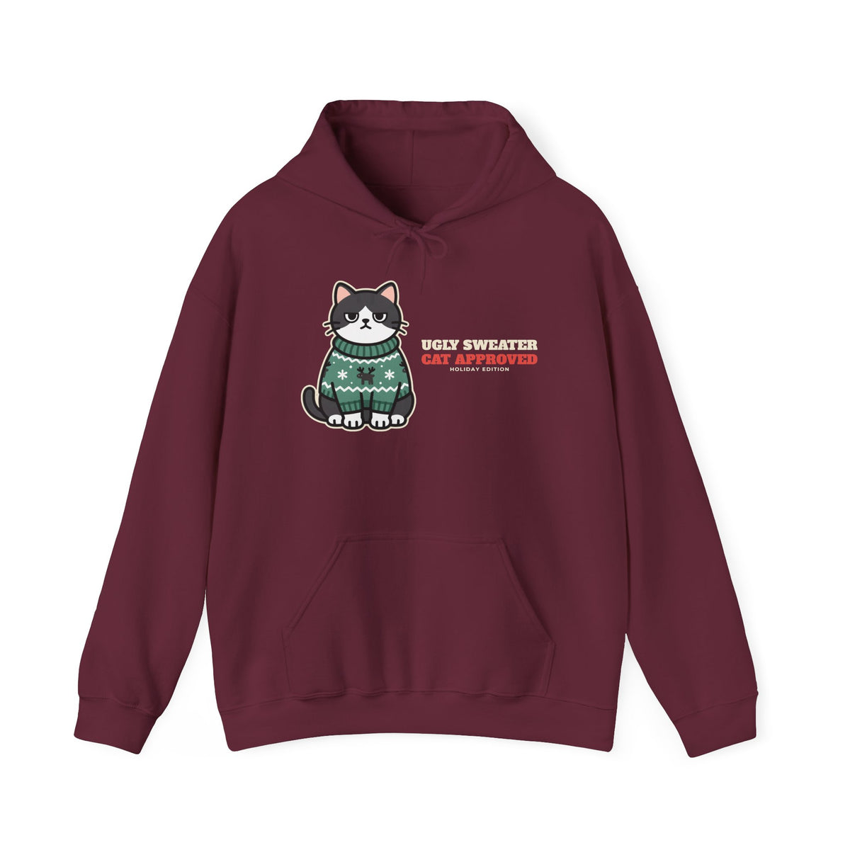 Cat Approved ugly sweater Christmas hoodie - alternate angle, cat gift by Passtime Goods
