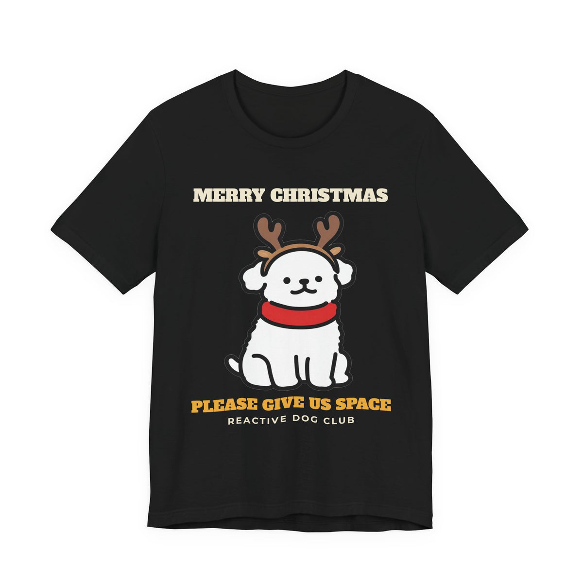 Reactive Dog Christmas Shirt - Please Give Us Space Tee - original t-shirt design by Pastime Goods