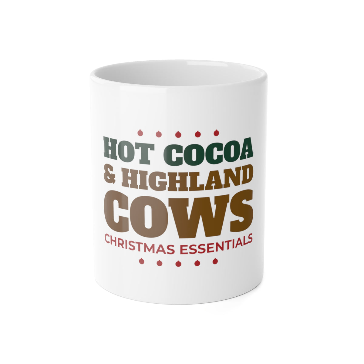 Hot Cocoa and Highland Cows Christmas mug, highland cow gift, front view
