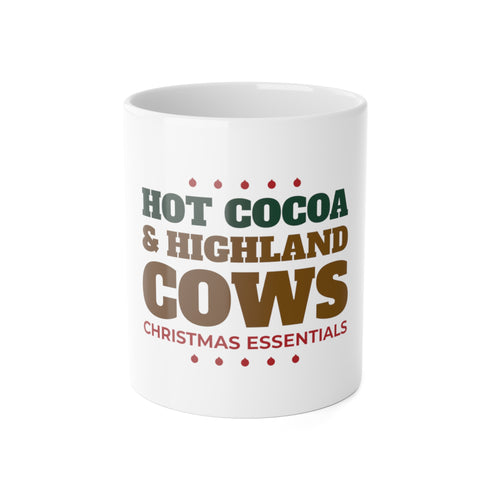 Hot Cocoa and Highland Cows Christmas mug, highland cow gift, front view