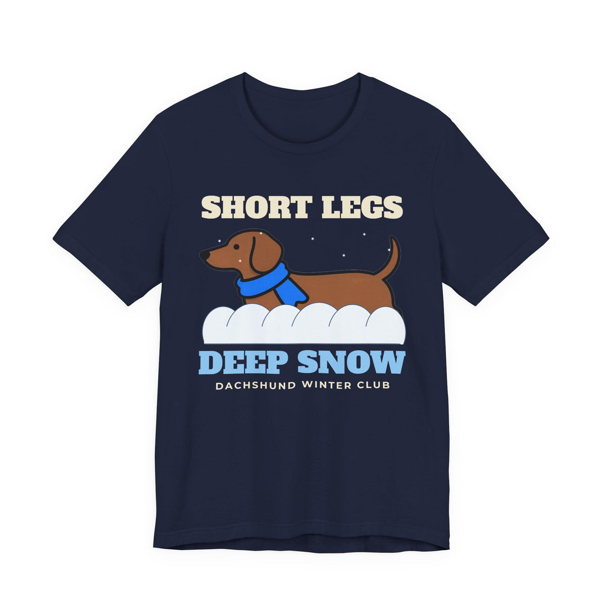 Dachshund Christmas Shirt with the Short Legs, Deep Snow design in navy