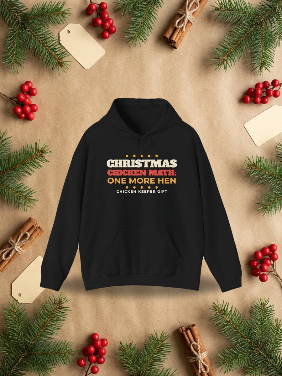 Chicken Math Christmas Hoodie in a styled flat lay product photo