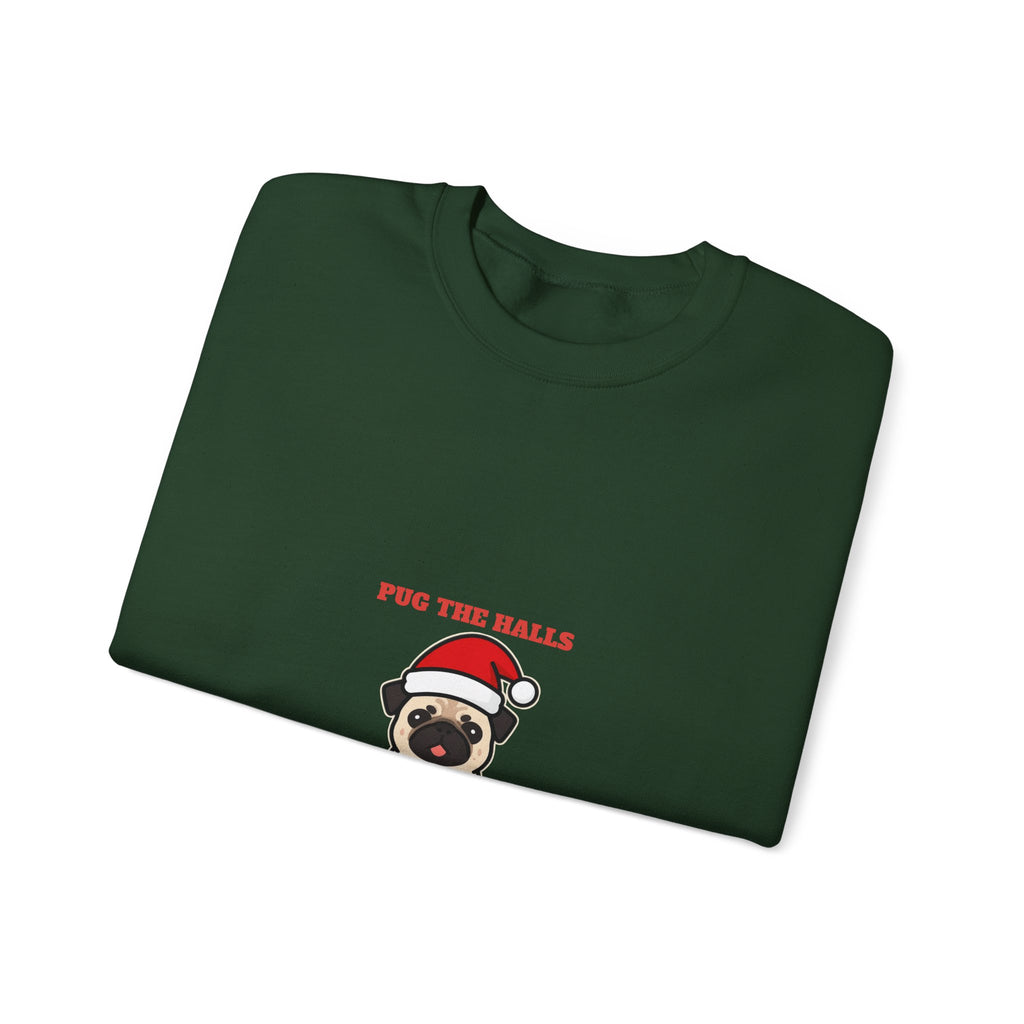 Pug Christmas Crewneck Sweatshirt, Pug the Halls With Snorts of Joy Sweatshirt, Funny Pug Mom Gift, Pug Dad Christmas Crewneck Sweatshirt, Pug Lover Gift