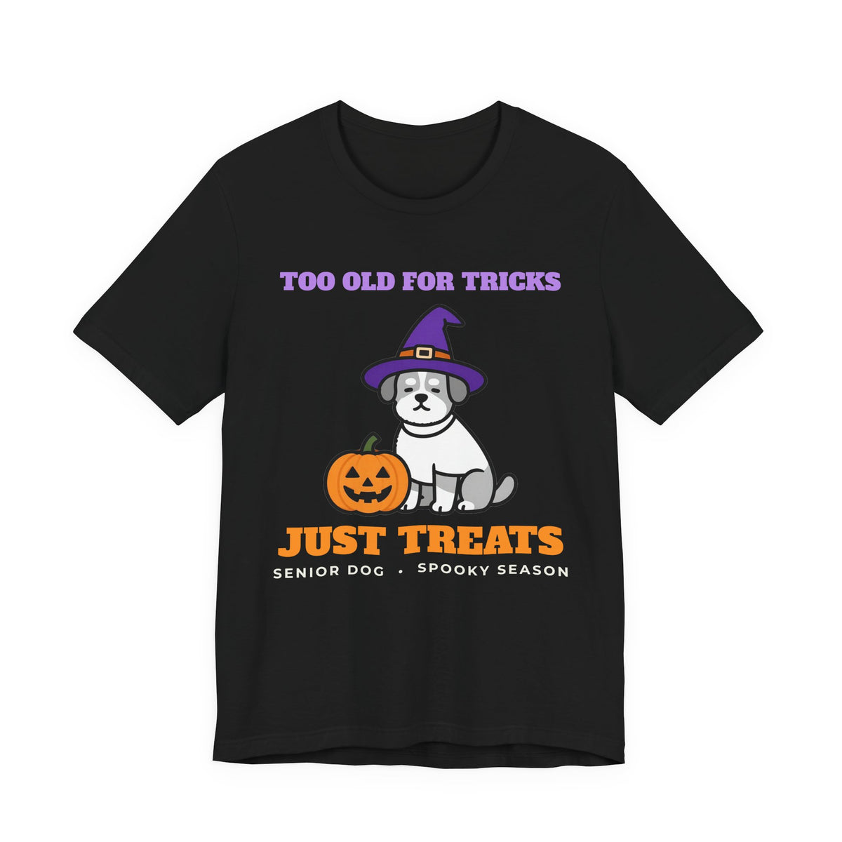 Halloween Dog Shirt - Too Old for Tricks, Just Treats Tee - original t-shirt design by Pastime Goods