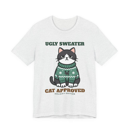 Cat Approved Ugly Christmas Sweater Tee - product photo 2, cat gift by Passtime Goods