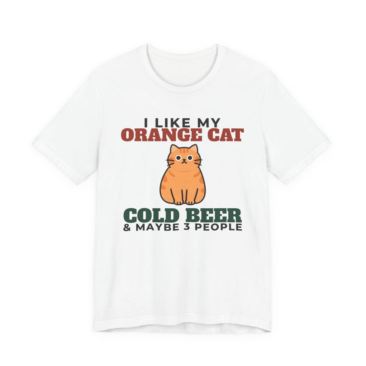 I Like My Orange Cat, Cold Beer and Maybe 3 People Tee | Funny Orange Cat Dad Gift