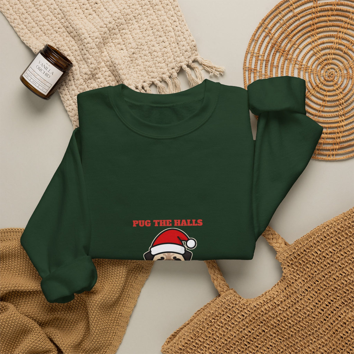 Pug Christmas Crewneck Sweatshirt, Pug the Halls With Snorts of Joy Sweatshirt, Funny Pug Mom Gift, Pug Dad Christmas Crewneck Sweatshirt, Pug Lover Gift