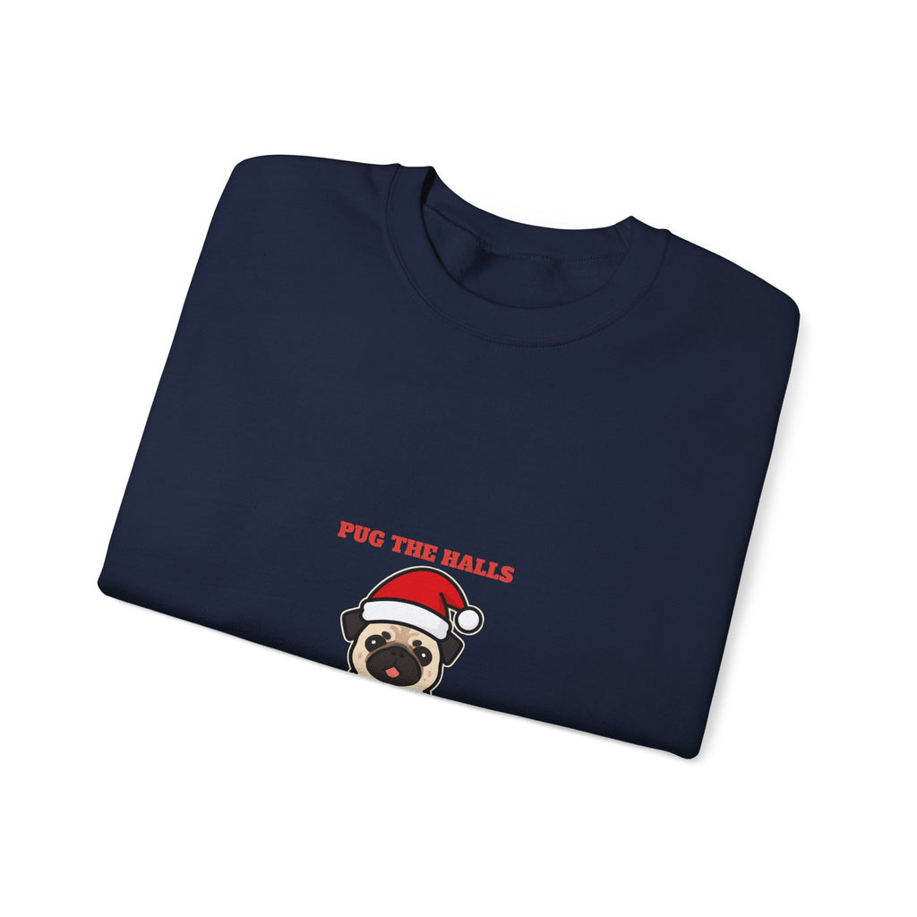 Pug Christmas Crewneck Sweatshirt, Pug the Halls With Snorts of Joy Sweatshirt, Funny Pug Mom Gift, Pug Dad Christmas Crewneck Sweatshirt, Pug Lover Gift