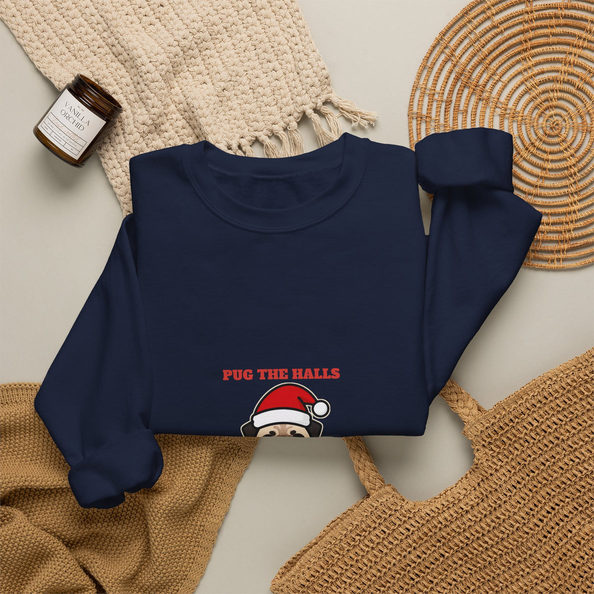 Pug Christmas Crewneck Sweatshirt, Pug the Halls With Snorts of Joy Sweatshirt, Funny Pug Mom Gift, Pug Dad Christmas Crewneck Sweatshirt, Pug Lover Gift