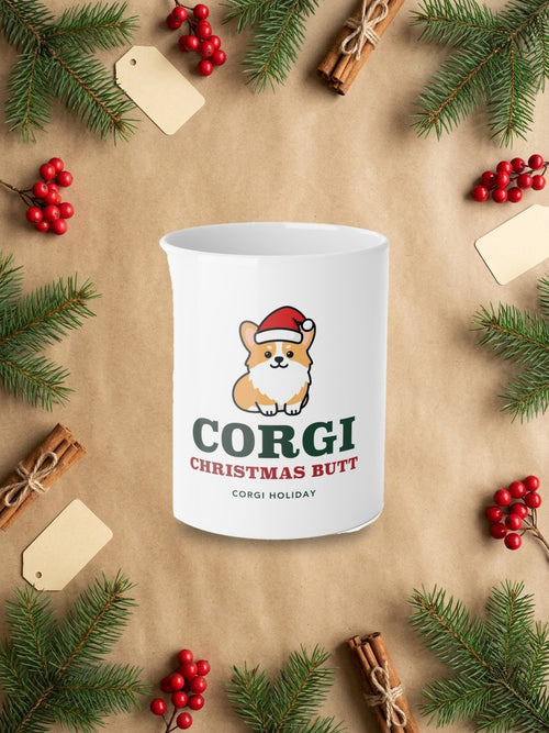 Corgi Christmas Mug in a styled table product photo