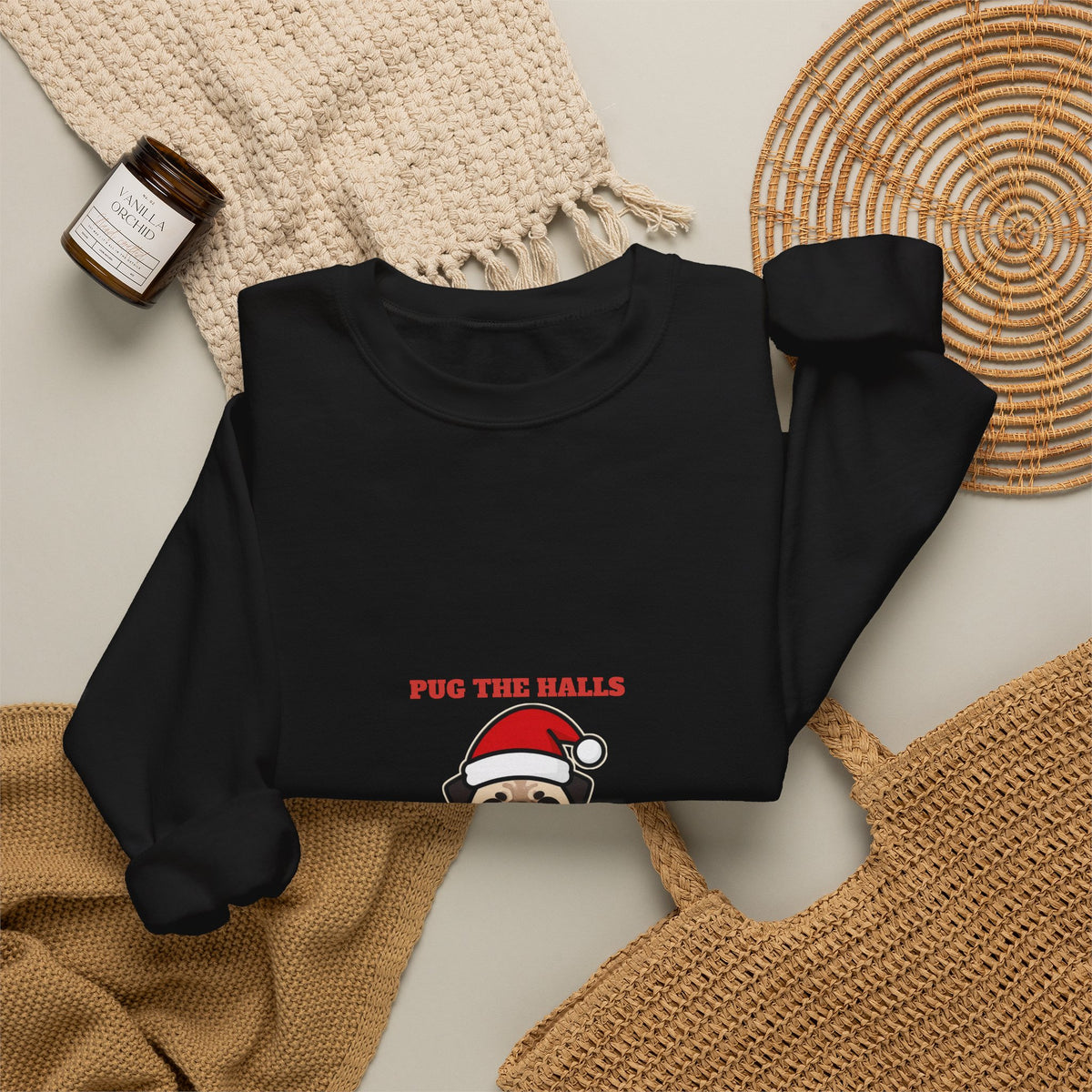 Pug Christmas Crewneck Sweatshirt, Pug the Halls With Snorts of Joy Sweatshirt, Funny Pug Mom Gift, Pug Dad Christmas Crewneck Sweatshirt, Pug Lover Gift