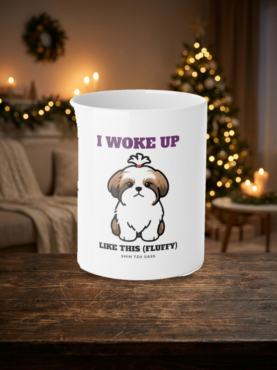 I Woke Up Like This (Fluffy) Shih Tzu Mug styled Christmas flat lay