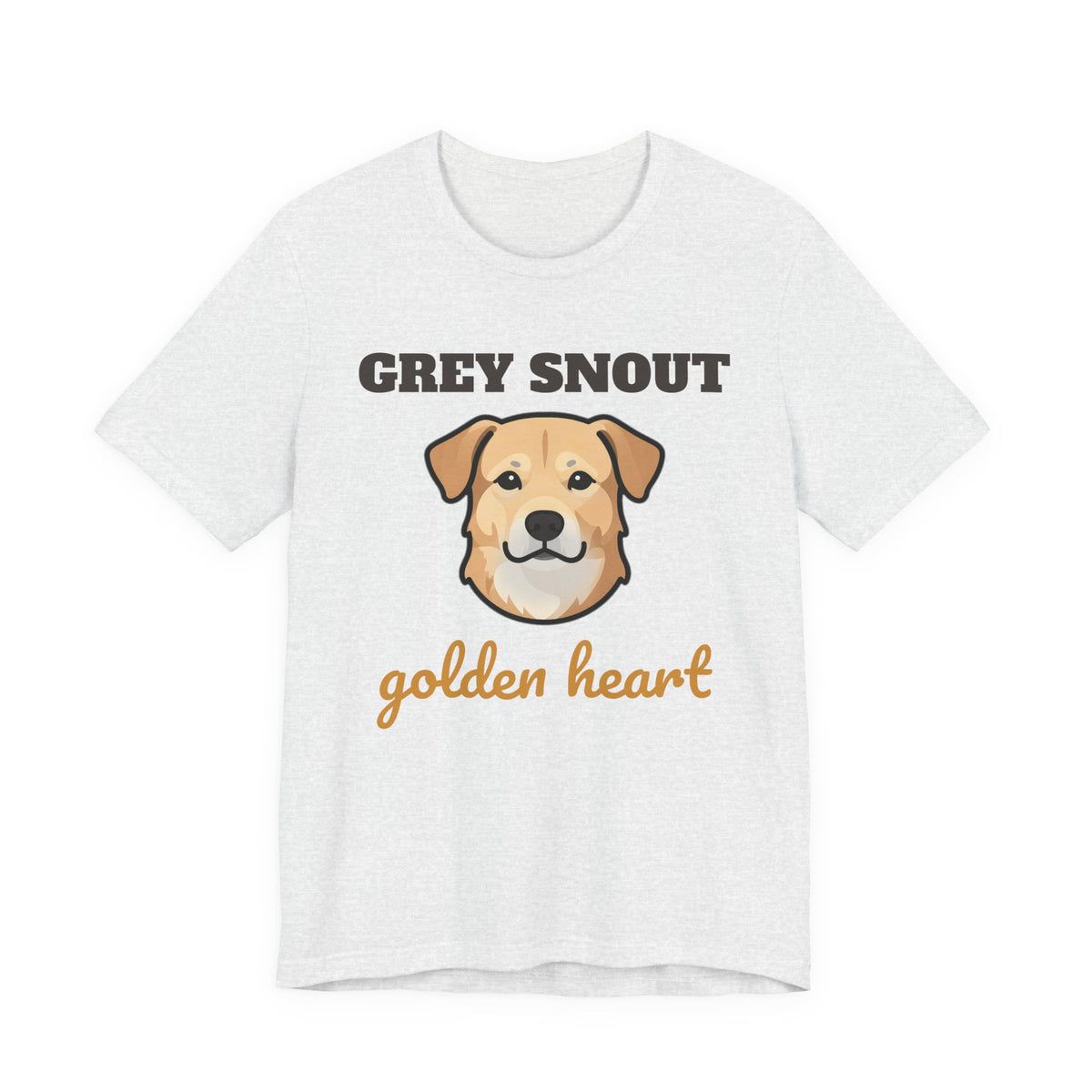 Senior Dog Gift Shirt with the Grey Snout, Golden Heart design in ash grey