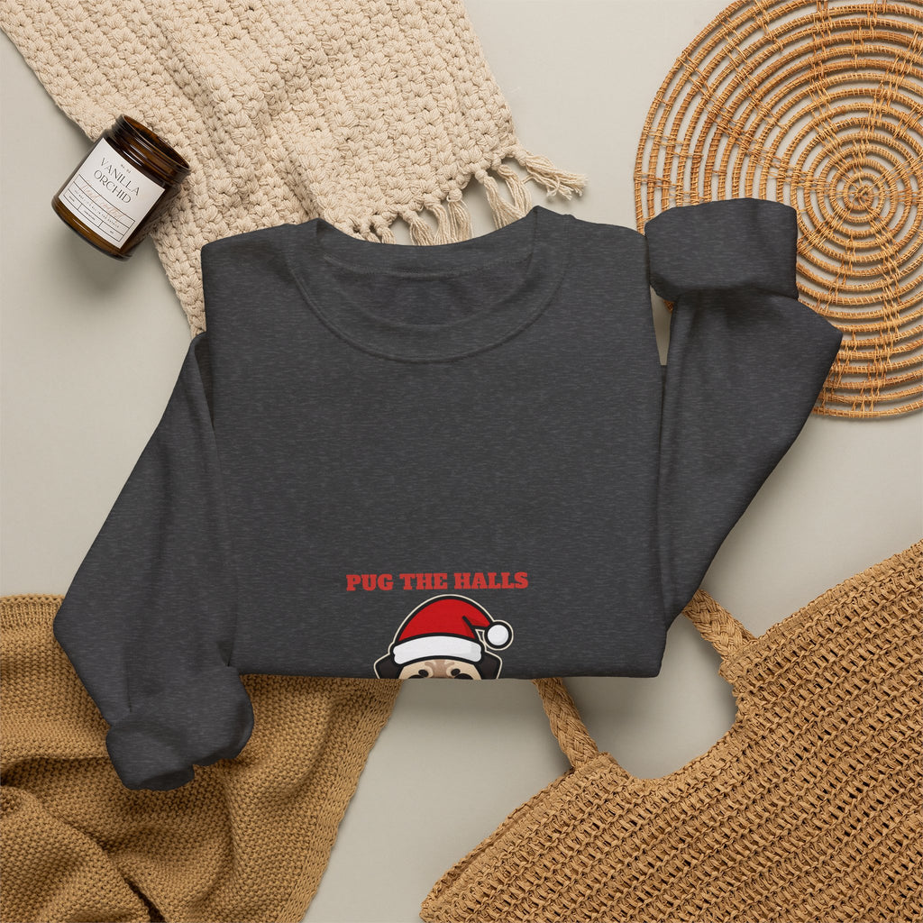 Pug Christmas Crewneck Sweatshirt, Pug the Halls With Snorts of Joy Sweatshirt, Funny Pug Mom Gift, Pug Dad Christmas Crewneck Sweatshirt, Pug Lover Gift