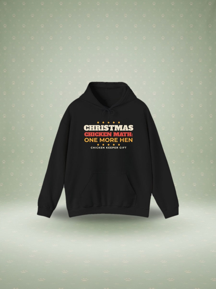 Chicken Math Christmas hoodie in a festive studio scene