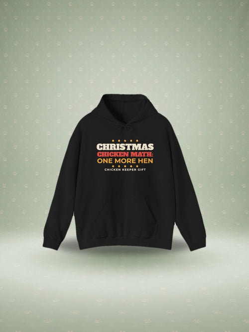 Chicken Math Christmas hoodie in a festive studio scene