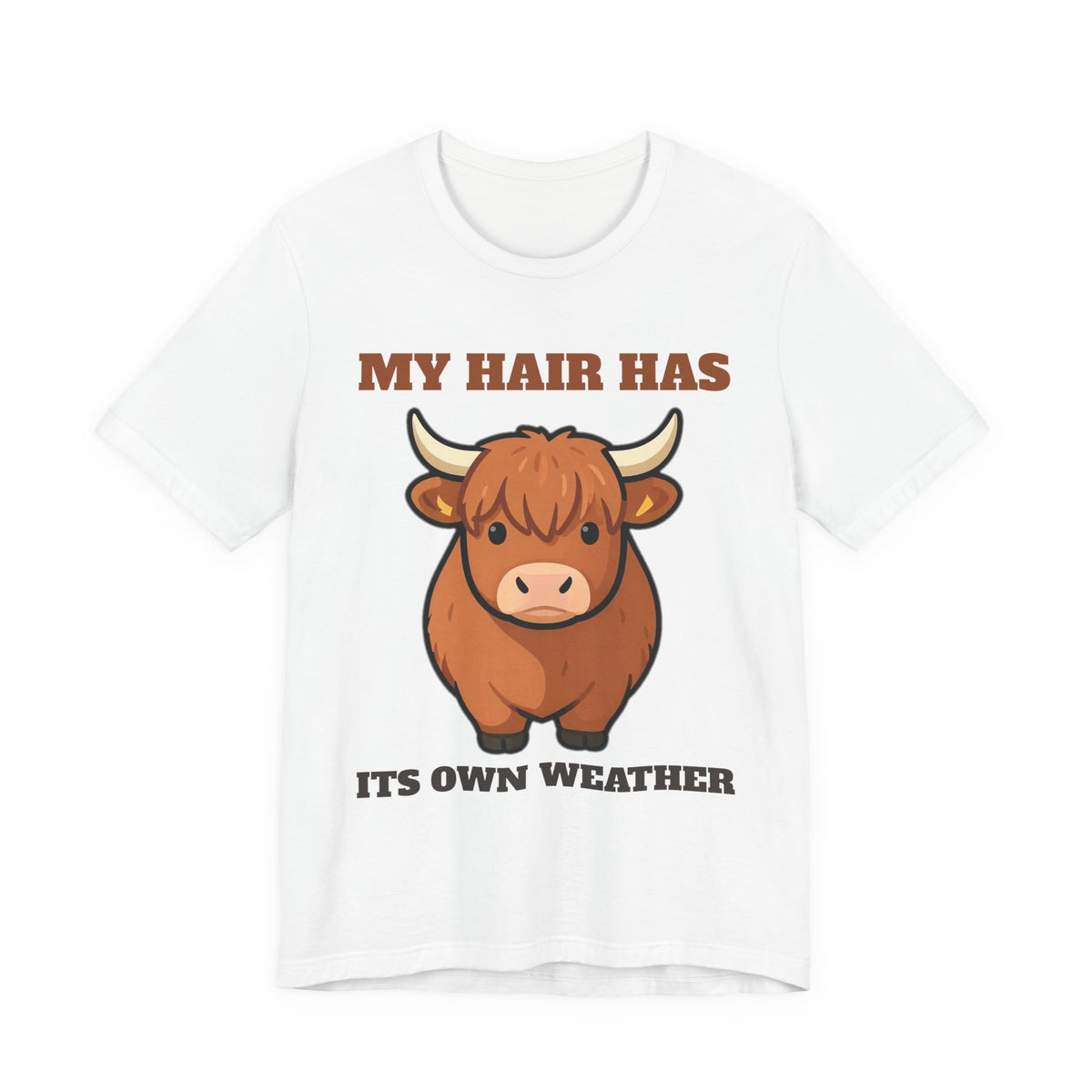 Highland Cow Shirt - My Hair Has Its Own Weather Tee - original t-shirt design by Pastime Goods