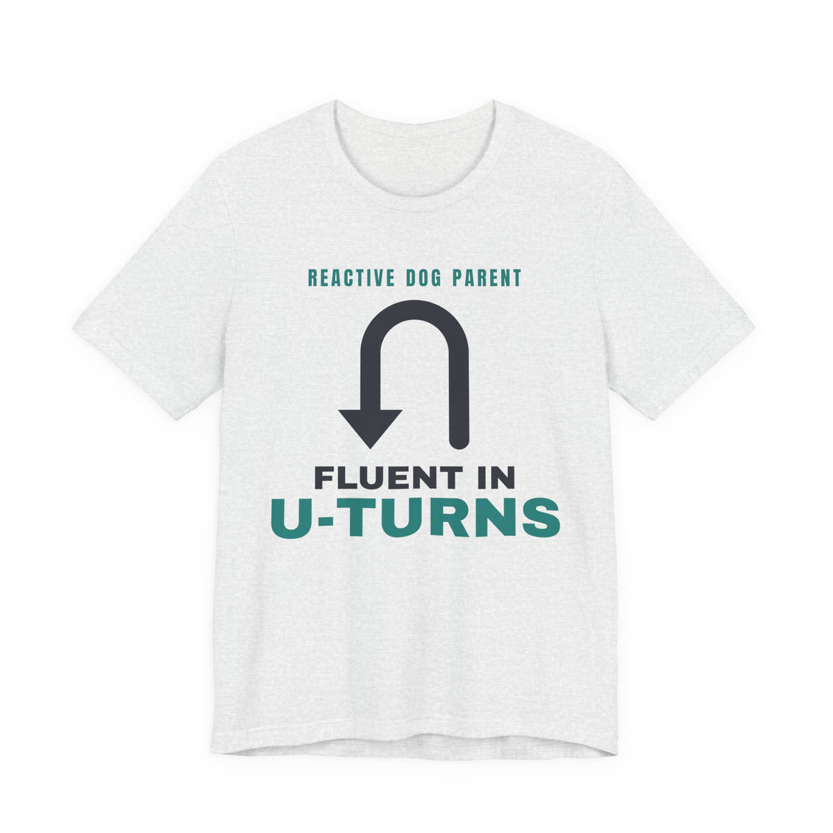 Reactive Dog Shirt with the Fluent in U-Turns design in ash grey