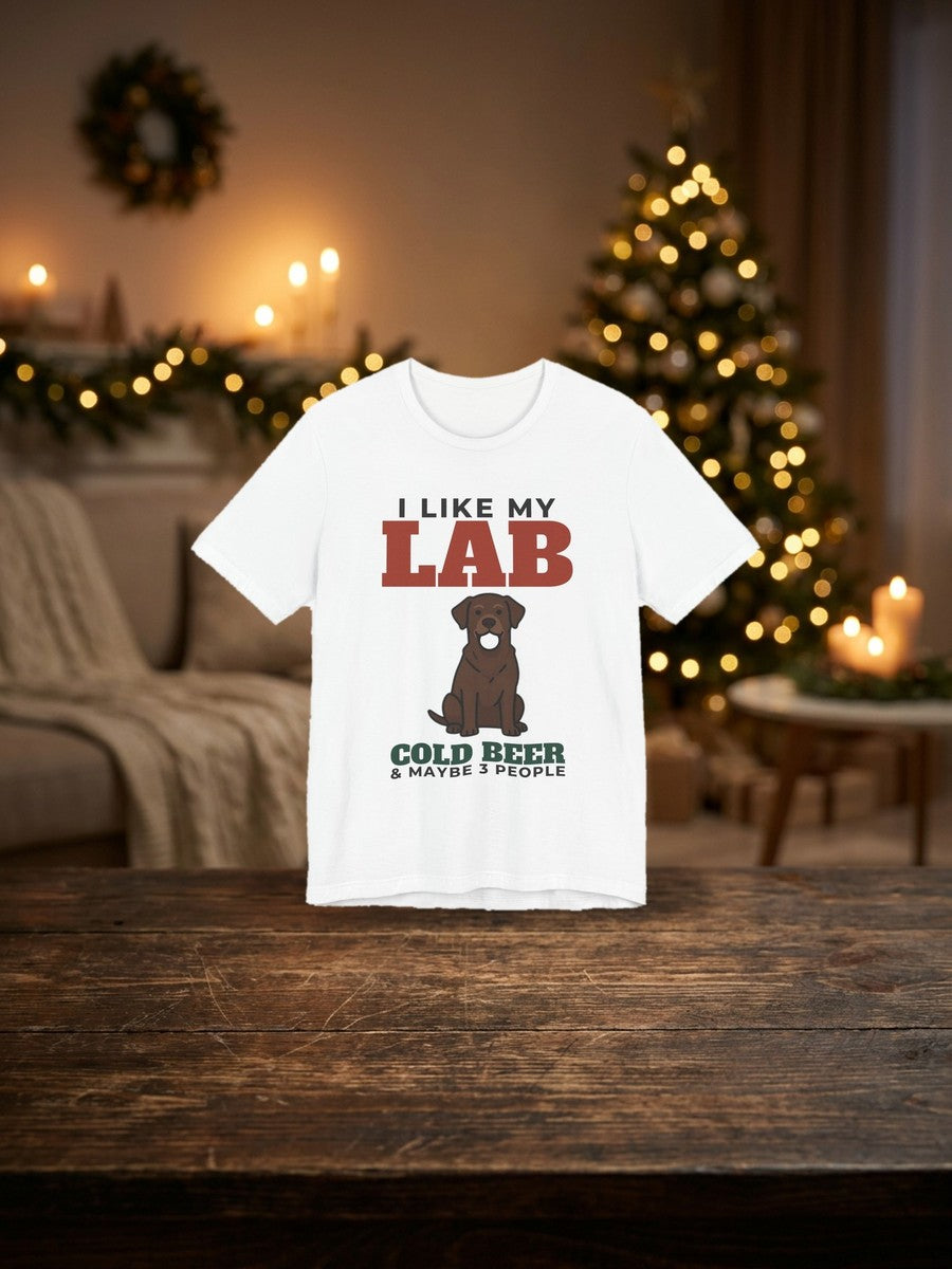 I like my lab, cold beer and maybe 3 people tee, funny labrador dad gift by the Christmas tree