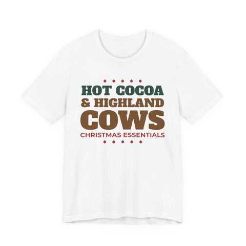 Hot Cocoa and Highland Cows Christmas Tee - original t-shirt design by Pastime Goods