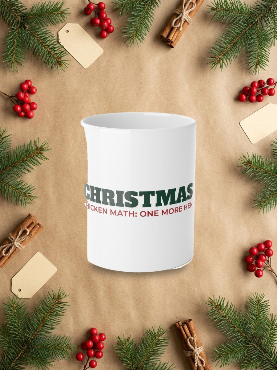 Chicken Math Christmas Mug in a styled table product photo