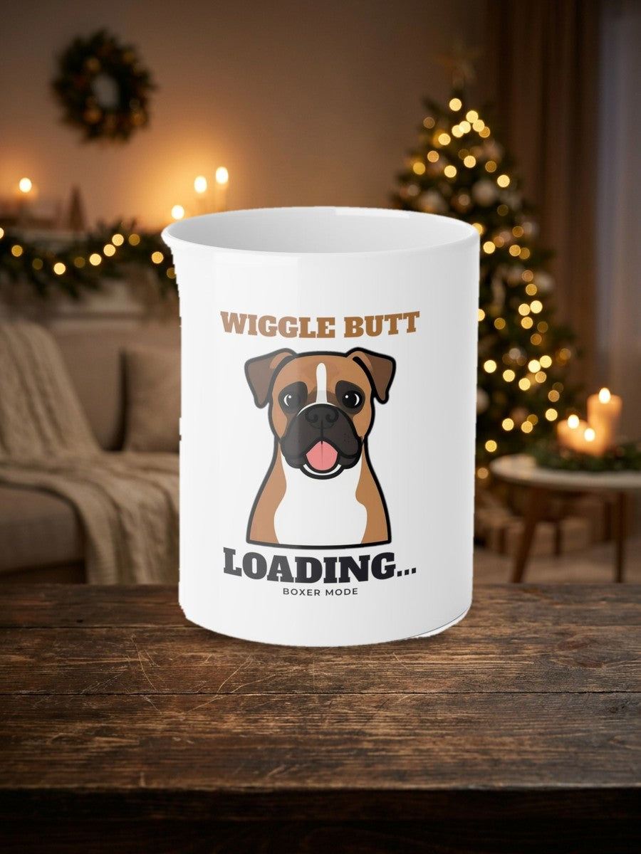Wiggle Butt Loading Boxer Mug styled Christmas flat lay