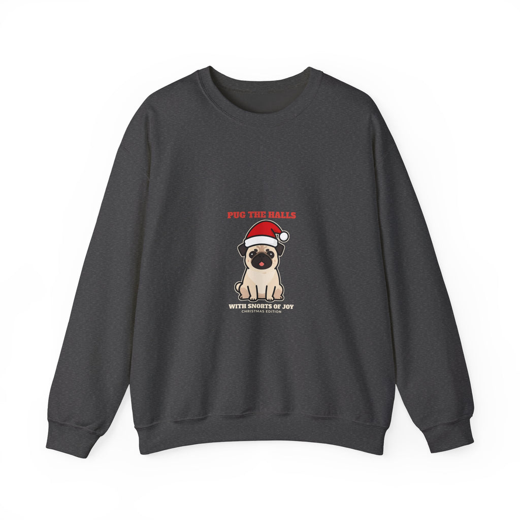 Pug Christmas Crewneck Sweatshirt, Pug the Halls With Snorts of Joy Sweatshirt, Funny Pug Mom Gift, Pug Dad Christmas Crewneck Sweatshirt, Pug Lover Gift
