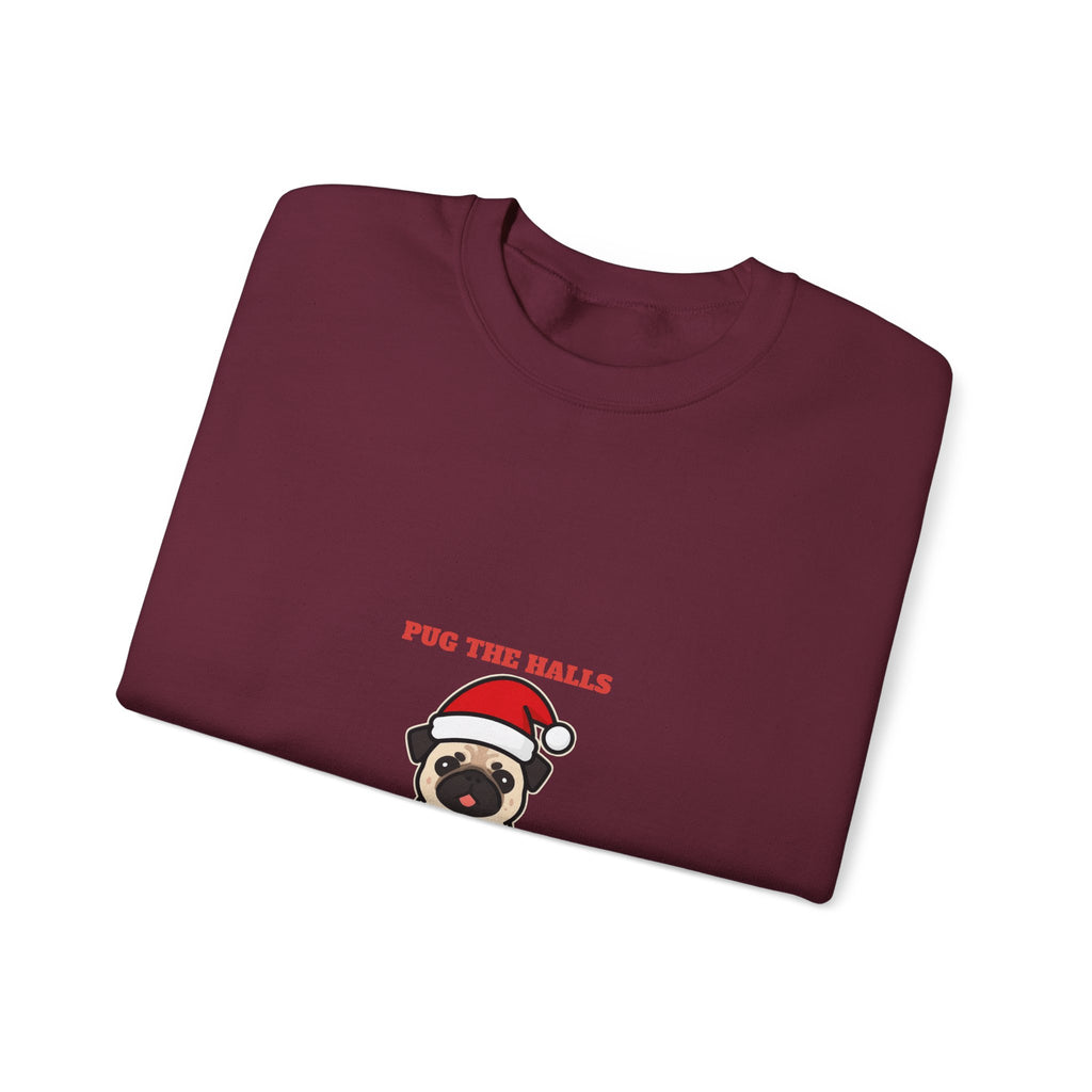 Pug Christmas Crewneck Sweatshirt, Pug the Halls With Snorts of Joy Sweatshirt, Funny Pug Mom Gift, Pug Dad Christmas Crewneck Sweatshirt, Pug Lover Gift