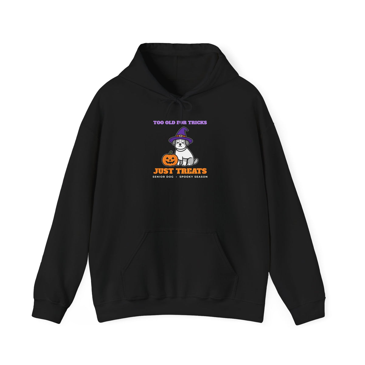 Halloween Dog Hoodie - Too Old for Tricks, Just Treats - original hoodie design by Pastime Goods