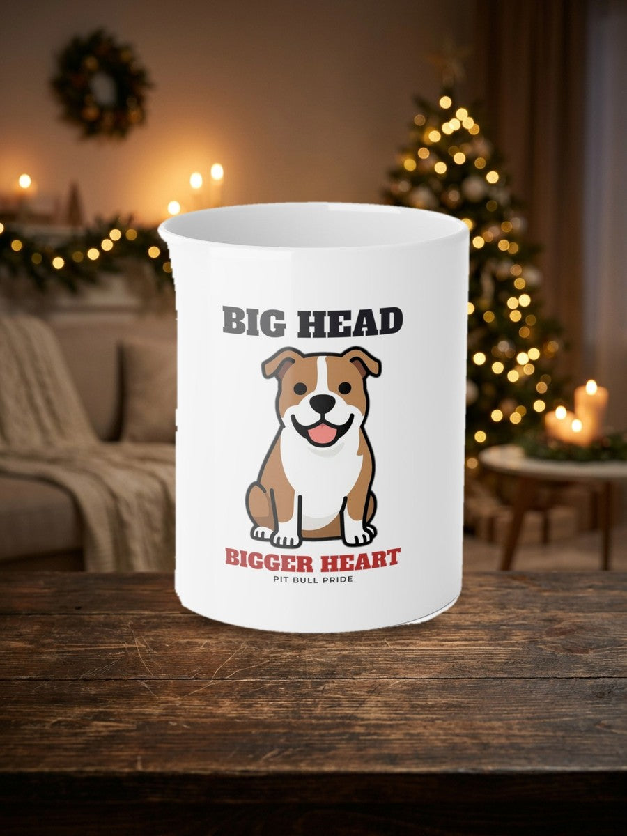 Big Head, Bigger Heart Pit Bull Mug styled Christmas flat lay