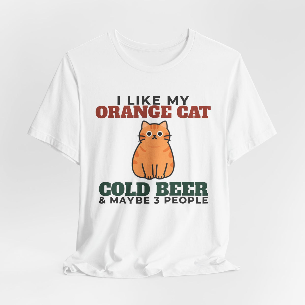 I Like My Orange Cat, Cold Beer and Maybe 3 People Tee | Funny Orange Cat Dad Gift