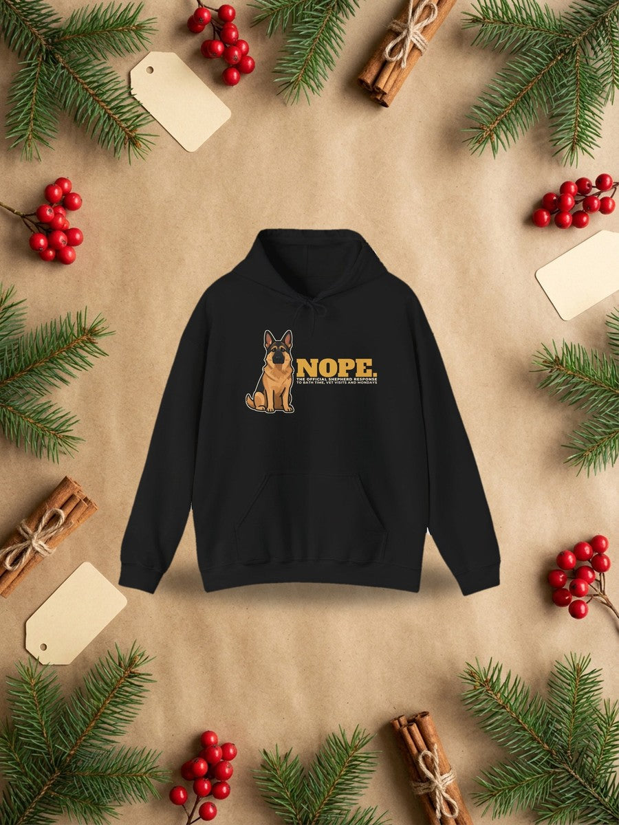 Nope. funny German Shepherd hoodie styled Christmas flat lay