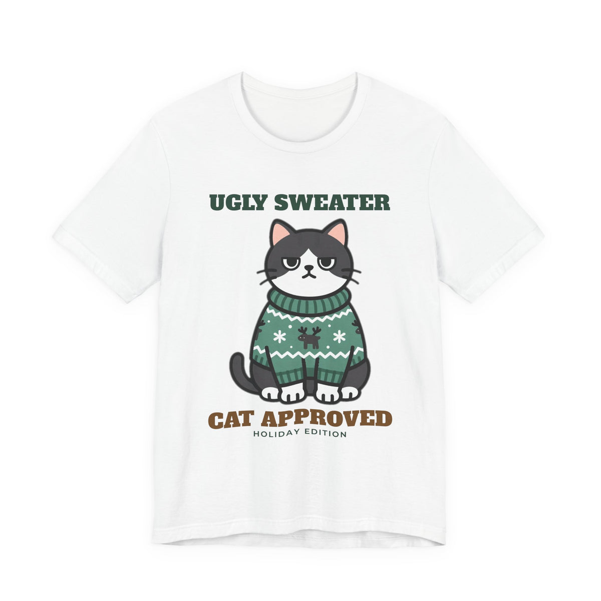 Cat Approved Ugly Christmas Sweater Tee - original t-shirt design by Pastime Goods
