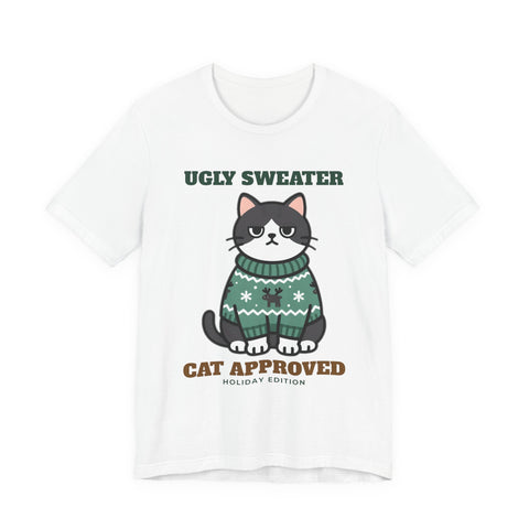 Cat Approved Ugly Christmas Sweater Tee - original t-shirt design by Pastime Goods