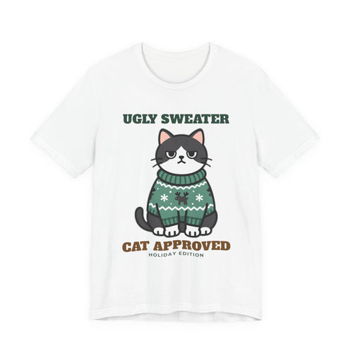Cat Approved Ugly Christmas Sweater Tee - original t-shirt design by Passtime Goods