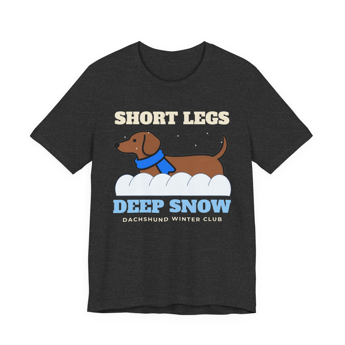 Dachshund Christmas Shirt with the Short Legs, Deep Snow design in dark grey heather