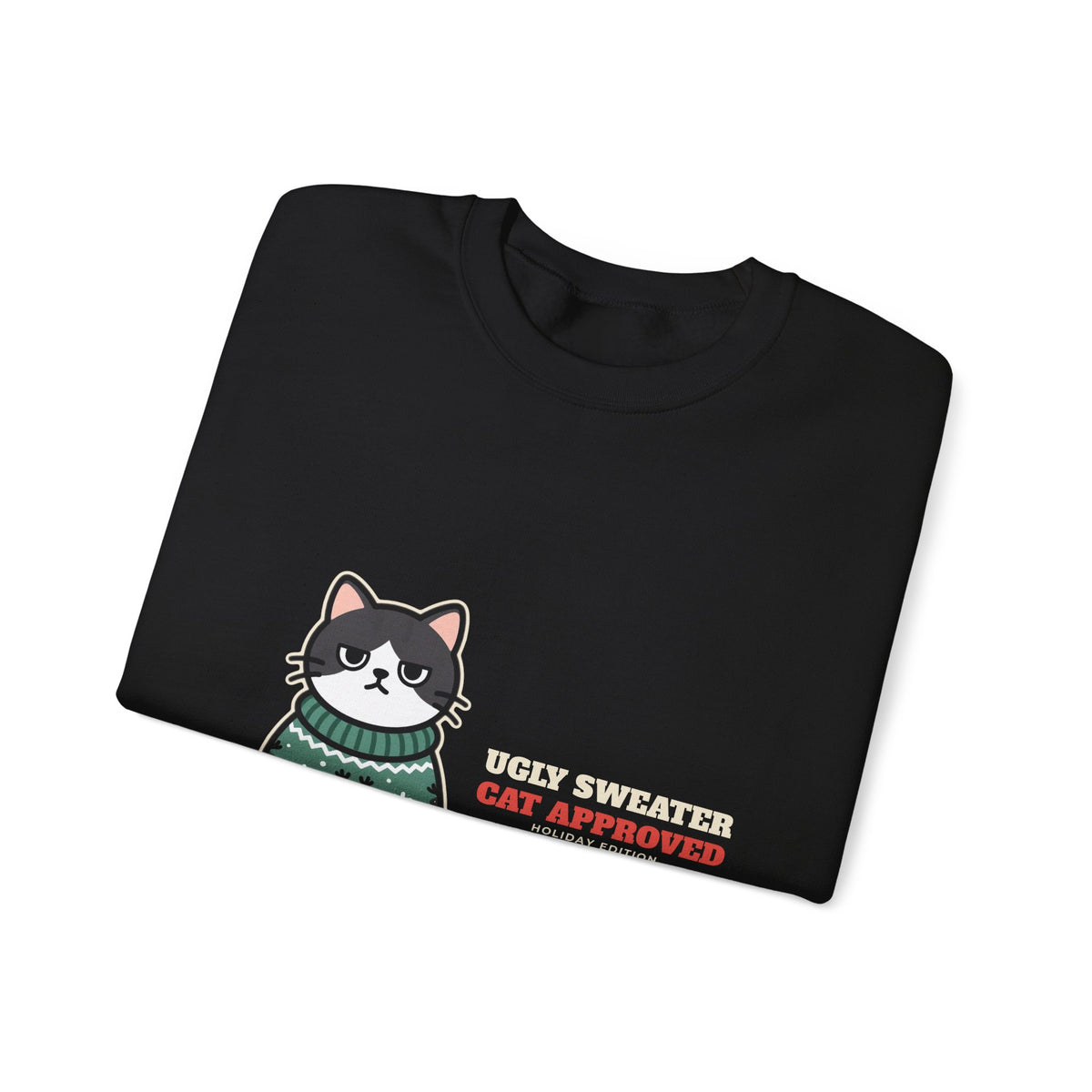Ugly Christmas Sweater Style Crewneck Sweatshirt Cat, Cat Approved Funny Holiday Crewneck Sweatshirt, Grumpy Cat Christmas Crewneck Sweatshirt, Cat Mom Gift, Cat Lover Crewneck Sweatshirt