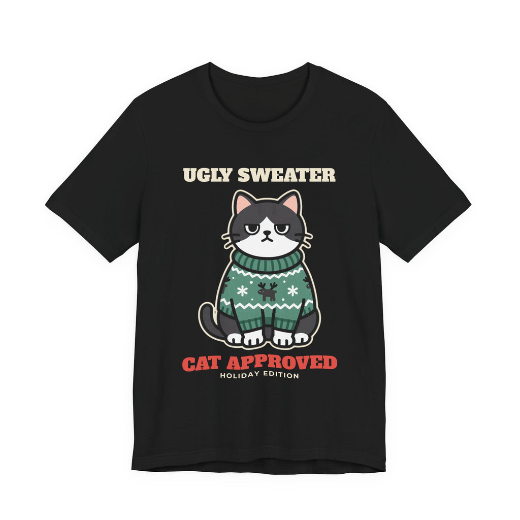 Cat Approved Ugly Christmas Sweater Tee - product photo 4, cat gift by Pastime Goods