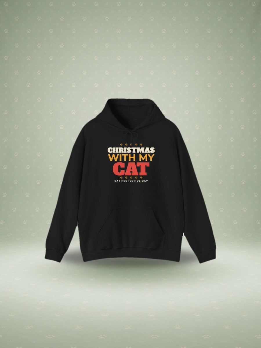 Christmas With My Cat hoodie in a festive studio scene