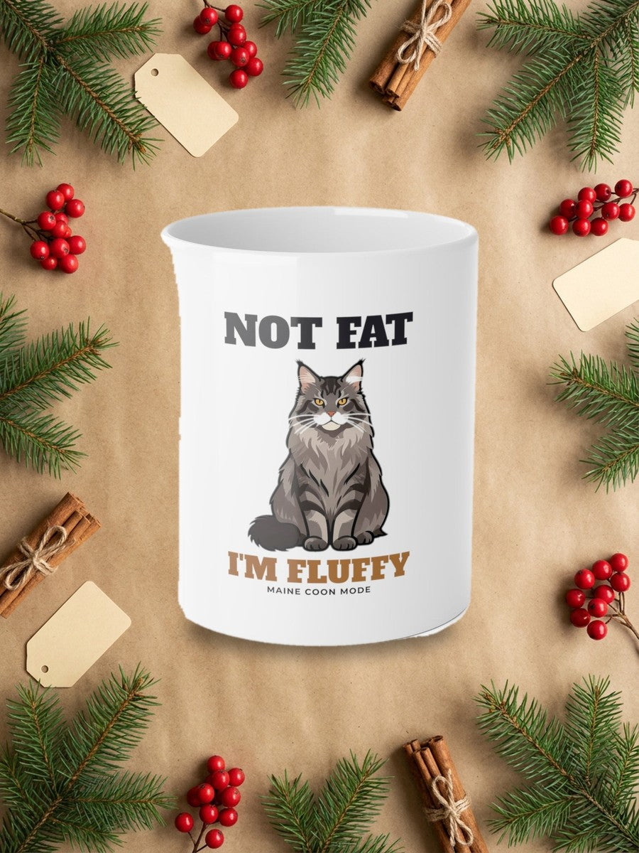 Not Fat, I'm Fluffy Maine Coon Mug styled Christmas flat lay