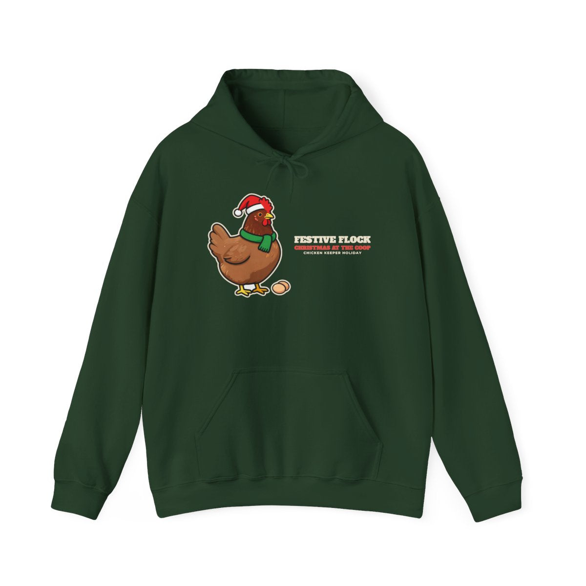 Festive Flock Chicken Christmas Hoodie in forest green