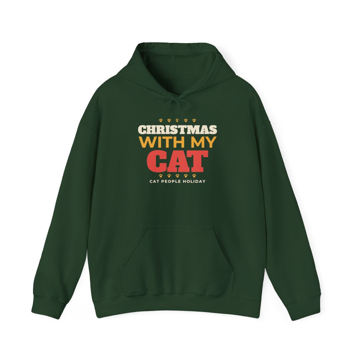 Christmas With My Cat Hoodie in forest green