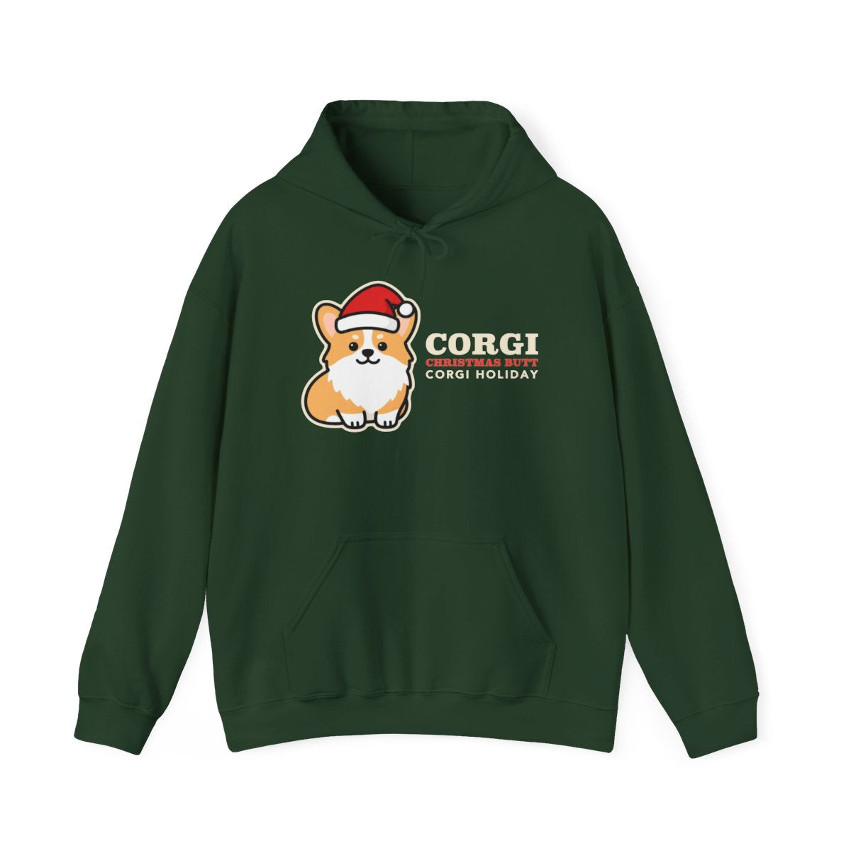 Corgi Christmas Hoodie in forest green