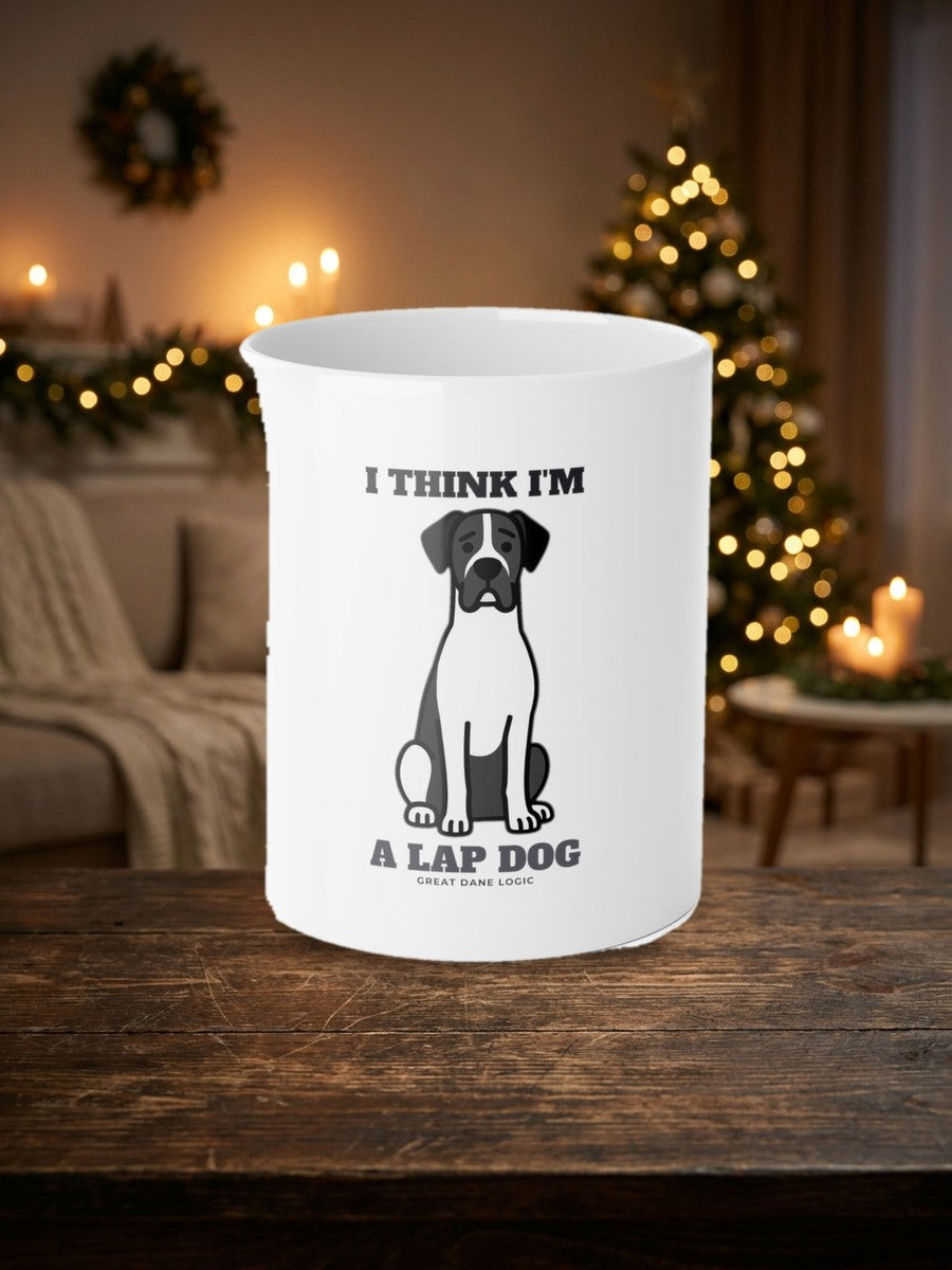 I Think I'm a Lap Dog Great Dane Mug styled Christmas flat lay