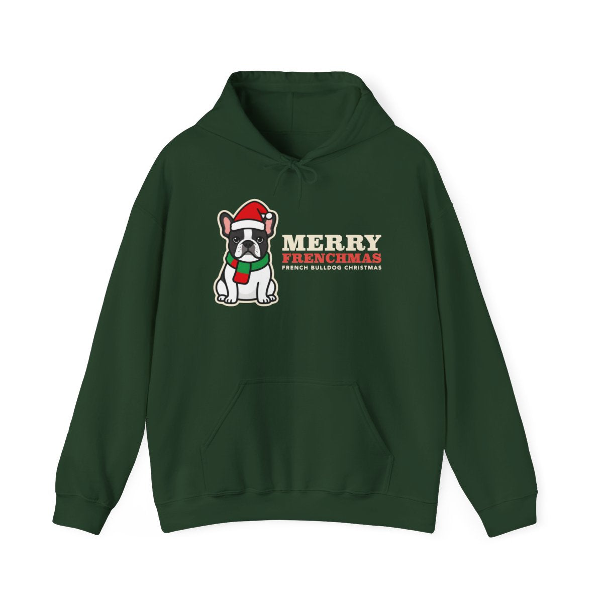 French Bulldog Christmas Hoodie in forest green